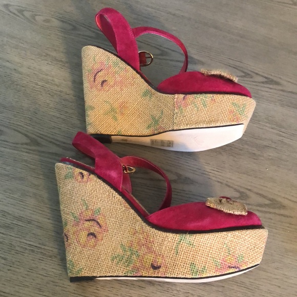 Shellys London Platform Pink Wedges with a Bow 39/ Size 9 - Picture 4 of 8